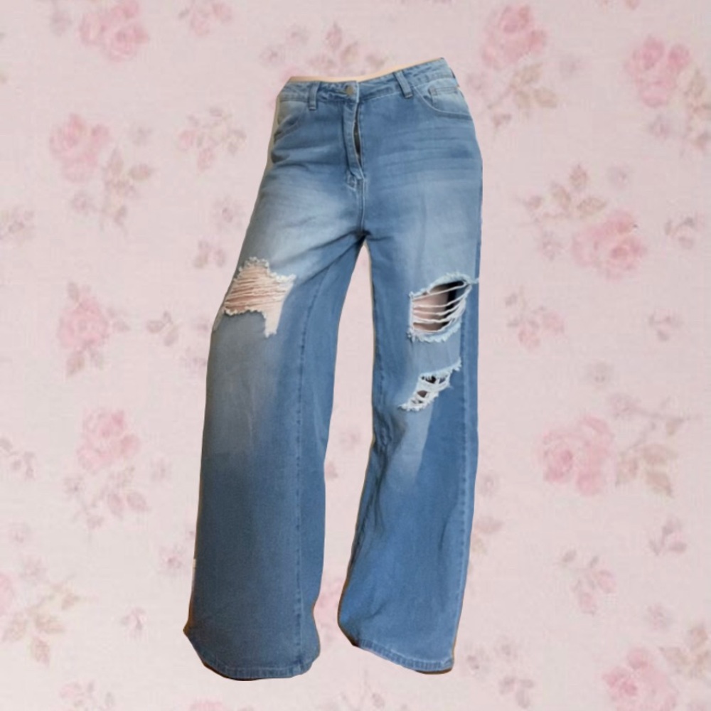 SOLD Trendy Ripped Wide Leg Jeans